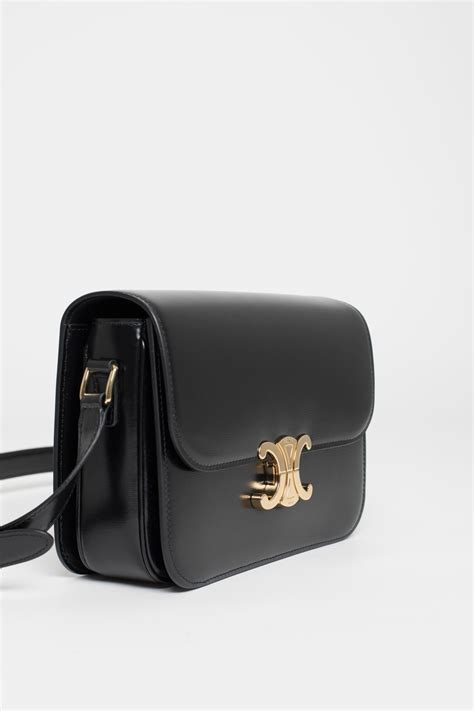 celine triomphe black hardware|celine black triomphe purse.